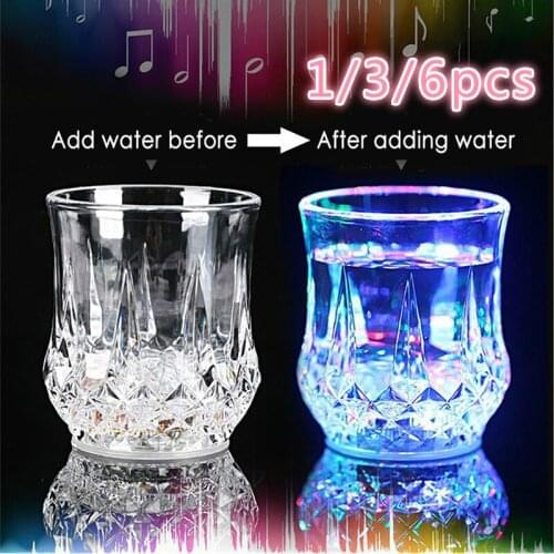 6pcs Automatic LED Light-up Cups Water Sensor Beer Whisky Flashing Glow Glass Mugs For Home Party Wedding Decor Party Supplies