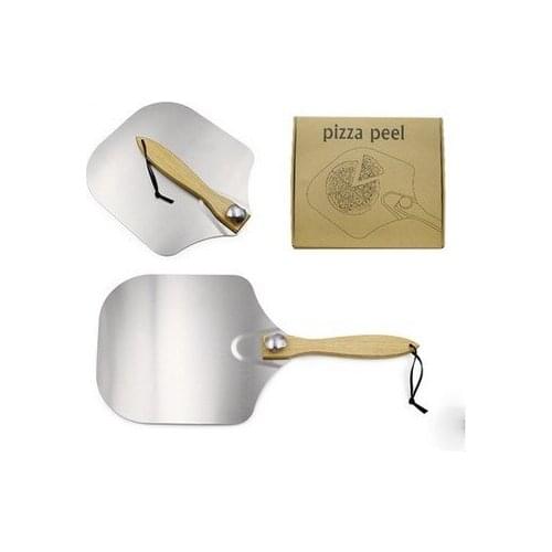 Aluminum Pizza Peel With Foldable Wood Handle Easy Storage Pizza Spatula Cutter Non-Stick Cutting Pizza Paddle Pizza Turning