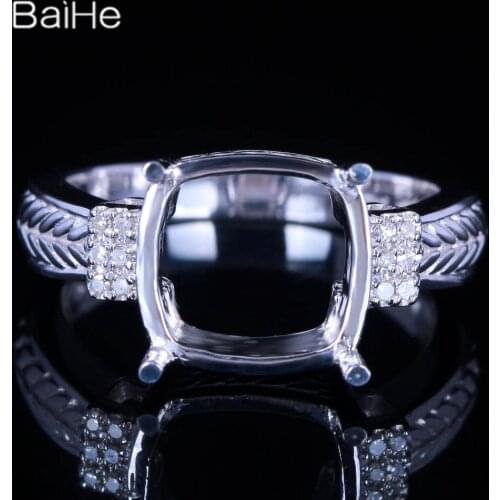 BAIHE Solid 10K White Gold Certified Cushion Cut Engagement Women Cute/Romantic Fine Jewelry Elegant unique Semi Mount Gift Ring