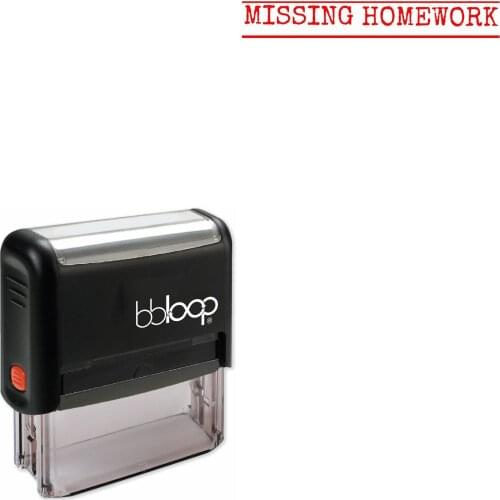 Bbloop 'MISSING HOMEWORK' Self-Inking Office Stamp, Rectangular Typewriter Style