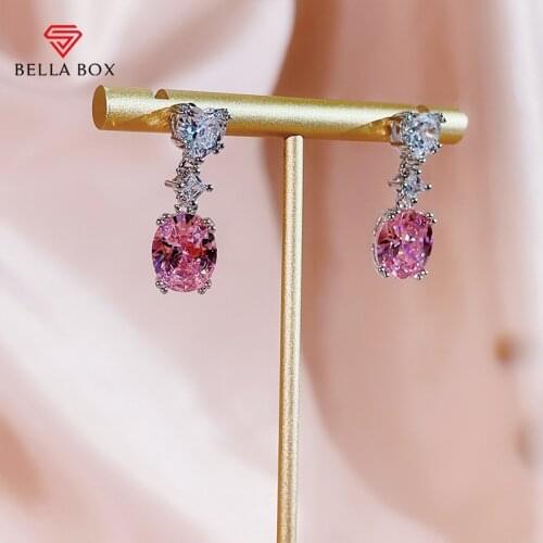 BELLA BOX Classic 925 Sterling Silver Women Drop Earrings With Pink Yellow White Gemstones Engagement Fine Jewelry Party Gift