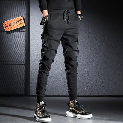 Black Casual Pencil Pants Fashion Slim Elastic Waist Drawstring Trousers