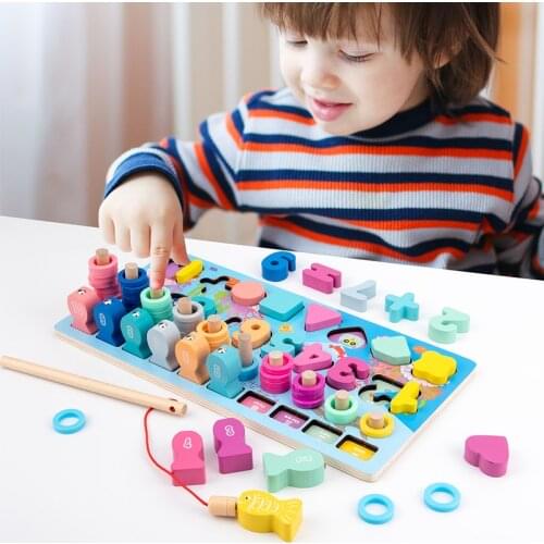 Kids Toys Wooden children educational toys Montessori Fishing Count Numbers Digital Shape Toys for Children Gifts