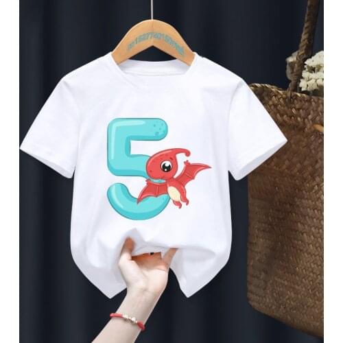 Dinosaur Birthday Number 1-10 Print Your Name Baby Kid T-shirts Children Birthday Girl Gift Present Clothes,Drop Ship
