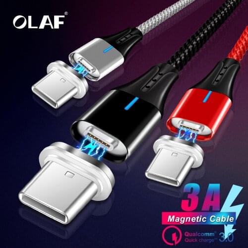OLAF Double Side 3A Nylon USB Type C Cable for Samsung Galaxy S9 S8 Fast Charging Data Cable for Huawei Mate 20 Pro Xiaomi Mi 8