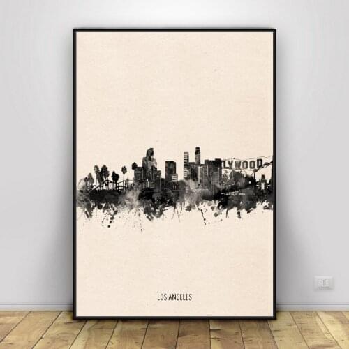 Los Angeles City Black ink Abstract Canvas Art Painting Print Wall Poster For Living Room Decoration Frame