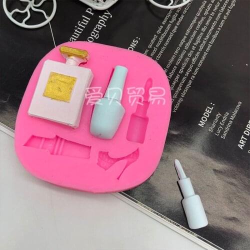 Mini perfume bottle lipstick silicone mold chocolate fondant lady cake decoration drop glue plaster mold candle moulds