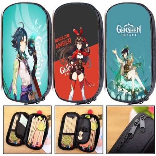 Multifunction Kids Genshin Impact Pencil Case Students Stationery Bags Boys Girls Pen Bags Children Cartoon Anime Pencil Box