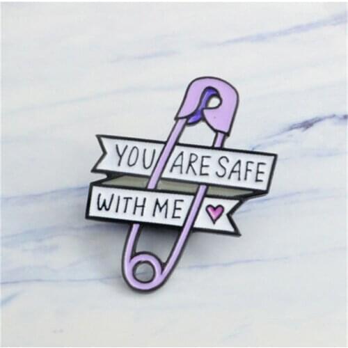 Pin Ribbon Love Brooch Backpack Accessories Badge YOU ARE SAFE with ME Heart Feminism Enamel Brooch Denim Feminist Couple Gifts
