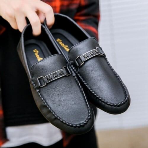 2021 Early Autumn New Korean Style Mens Casual Loafers Breathable Slip-on Shallow Leather Casual Shoes Waterproof for Daily