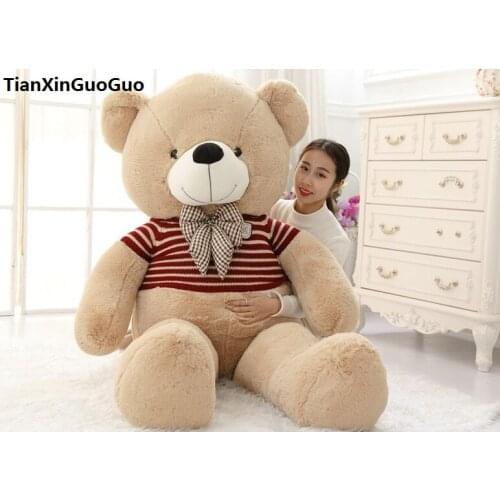 Fillings plush toy huge 180cm light brown teddy bear dressed red sweater bear soft doll hugging pillow birthday gift h1308
