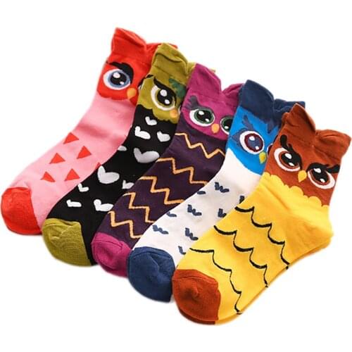 Mens Cartoon Long Socks Happy Owl Funny Socks Hip Hop Cool Crew Street Fashion Comfortable Sewing Pattern JYF