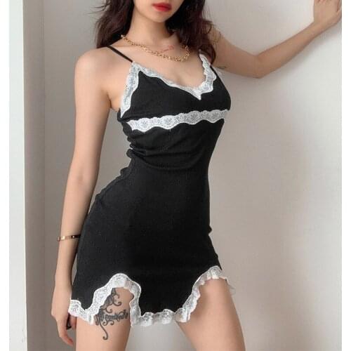 2021 Summer New Fashion Stitching Street Hipster Lace Stitching Slim Bag Hip Sling Dress New