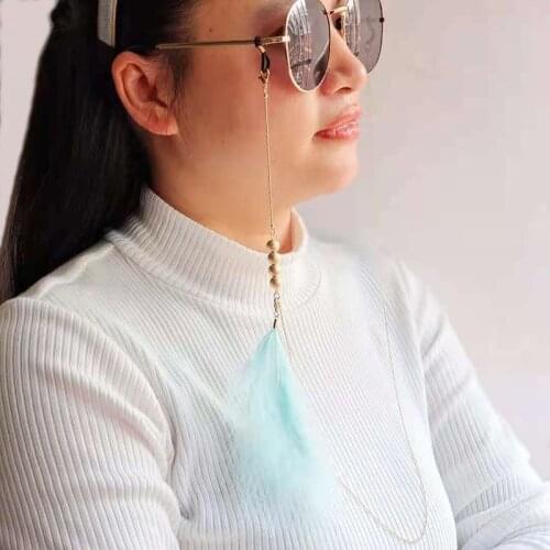 Eyeglasses Chain Color Feather Charm Hanging Neck Anti-falling Reading Glasses Plated Metal Beaded Chain Women Accessories