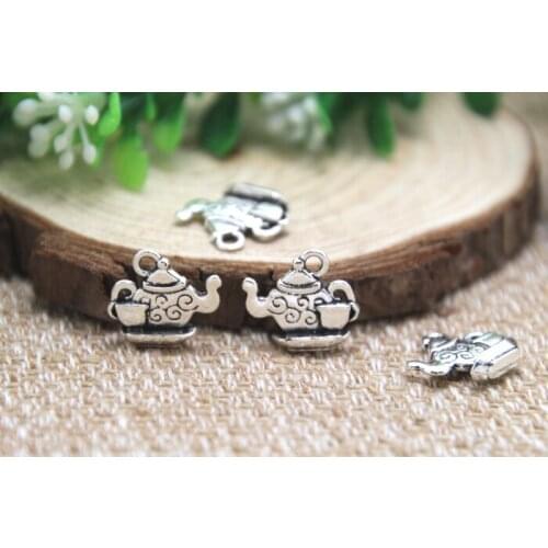 20pcs- Tea Pot Charms , Antique Tibetan silver Teapot Charms With Little Tea Cup charms pendants 15mm x 13mm