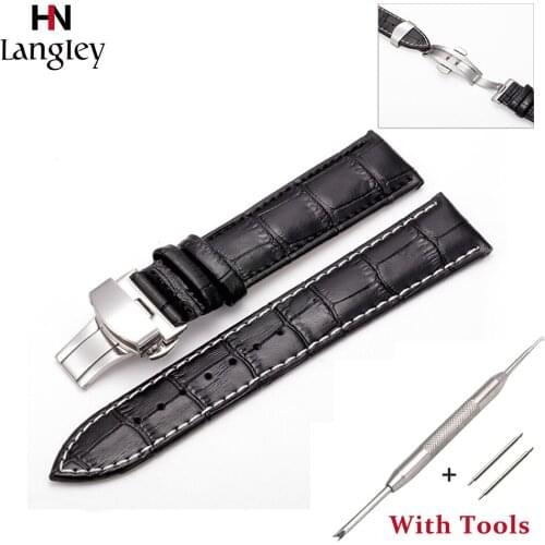 Genuine Leather Watchband 12mm 14mm 16mm 18mm 19mm 20mm 21mm 22mm 24 mm Press Butterfly Buckle Cowhide Strap Watches Accessories