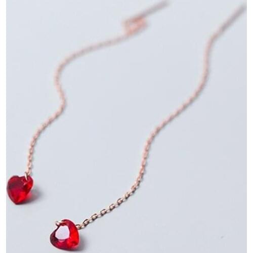 Romantic Red Heart Shape Crystal Earrings For Girls Anti-allergic Rose Gold Color Chains Ear Line Long Earring Accesorios Mujer