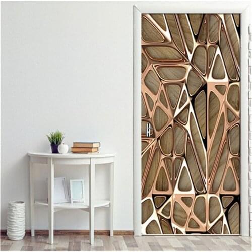 Geometric Line Door Sticker PVC DIY Self-adhesive Waterproof Wallpaper Home Decor Scenery Stickers on the Doors Mural deurposter