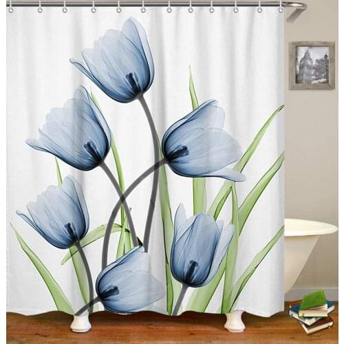 White Blue Grey Tulip Flower Purple Orange Romantic Design Artwork Shower Curtains Bathroom Curtain Waterproof Bath Curtain