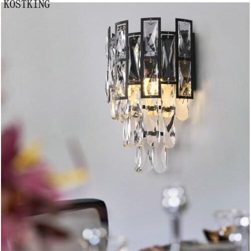 Modern wall sconce Luxury Led Crystal Wall Lamp Black Metal Body bedroom living room bedside hallway stair light Fixtures