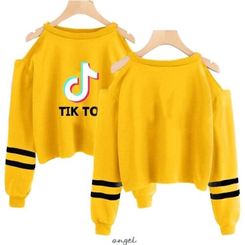 Tik Tok Off-the-shoulder hoody women Hot Fashion Print hoody Strapless shoulder girl Sexy Casual coat Hoodie Long Sleeve Jacket