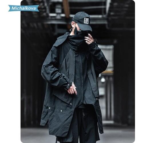 Windbreaker Military uniform Hiphop women/Mens clothes loose comfortable Medium length Jacket Cape function dark style hooded