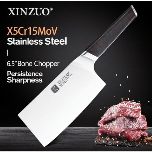 XINZUO 6.5'' Bone Chopper Knife X5Cr15Mov Stainless Steel Kitchen Knife Slicing Knives Cleaver Meat Cooking Tools Ebony Handle