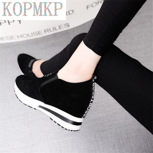 New Flock High Heels Lady Casual black Red Women Sneakers Leisure Platform Shoes Slip-On Breathable Height Increasing Shoes