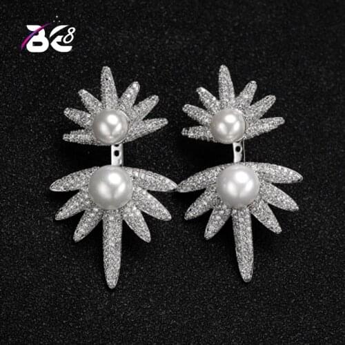 Be 8 2018 New European AAA Cubic Zirconia Sunflower Shaped White Color Stud Earrings Womens Accessaries Boucle D'oreille E657