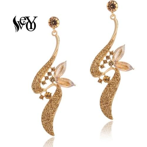 VEYO Full Rhinestone Earrings Symmetrical ribbon design Crystal Drop Earrings for Women Elegant Fashion Jewelry Free shipping