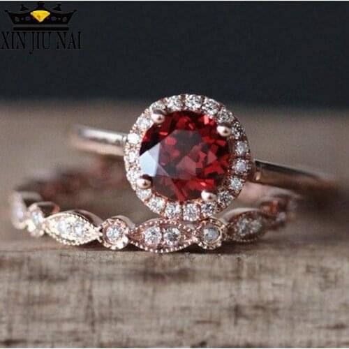 Super Ruby Rose Gold Luxury Set Red Stone Rings for Women Wedding Crystal Ring Bague Femme Anillos Mujer silver 925 jewelry