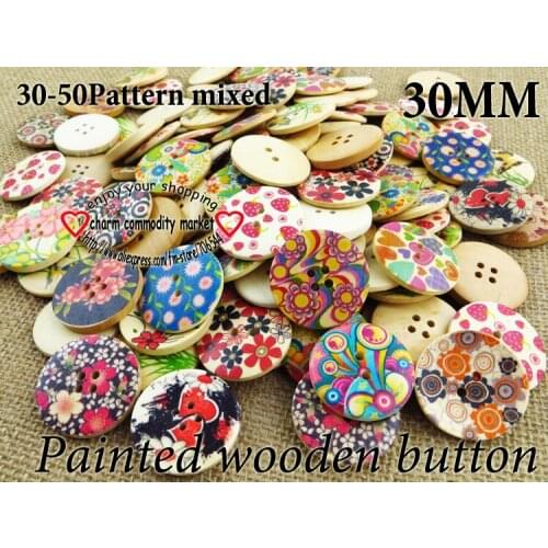 30PCS 30MM Wood color mixed painting wooden buttons boots coat sewing clothes accessories MCB-295