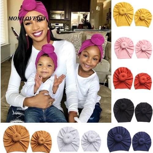 2PCS Mom & Baby Headwear Soild Elastic Hair Scarf HeadBands For Women Children Tuban Baby HairBands Adjustable Головной убор