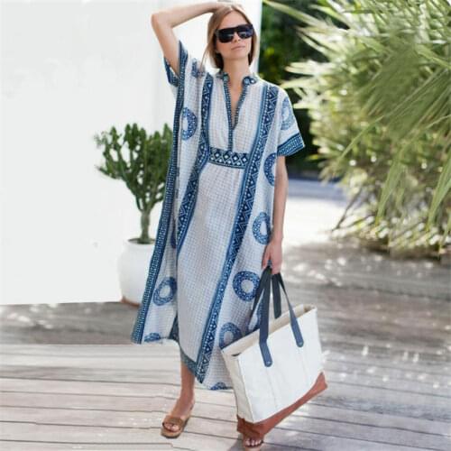 2021 Quick-drying Bohemian Women Summer Beach Dress Swim Wear Cover Up Tunic Sexy Robe Kaftan Beach Bikini Cover-ups pareo Q927