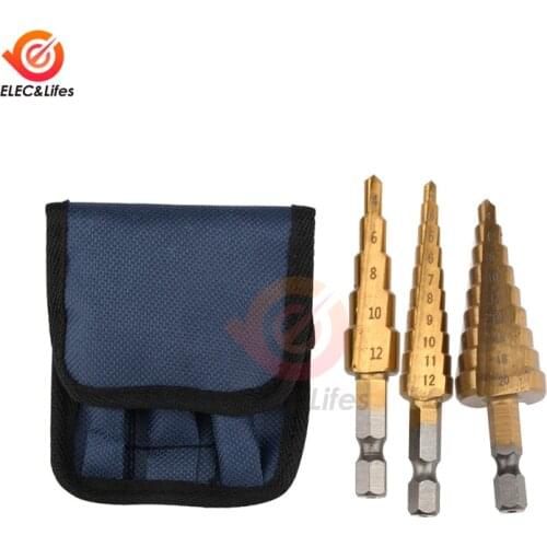 3Pcs/set Straight Groove Step Drill Bit Tool Sets 3-12 4-12 4-20 HSS Step Cone Cutting Woodworking Drill Bit Set Cutter Drilling
