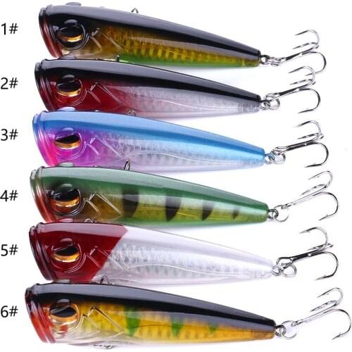 6Pcs Popper Fishing Lure 8cm 13g Hard Artificial Bait with 2 Treble Hooks Surface Fishing Tackle 3D Eyes Boat Fishing