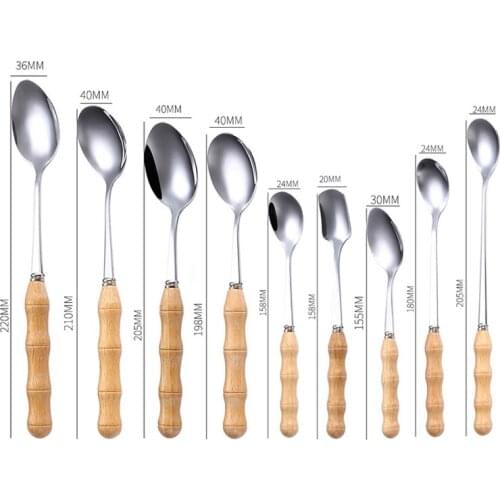 9/18 Pcs Spoon set Stainless Steel Eco Friendly Wooden Handle Dinner Small Dessert Spoon ice cream scoops set Tea coffee Spoon