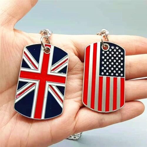 American British Flag Pendant Necklace 3.8MM Cuba Stainless Steel Chain Necklace For Women Men USA UK Army Military Jewelry