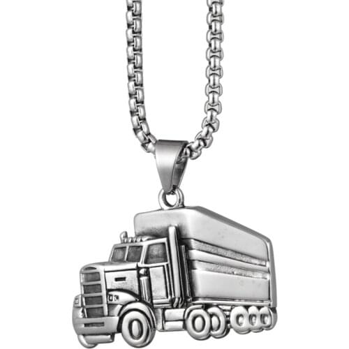 Lucky Rune Big Trucks Pendants Necklace for Men Women Hip Hop Stainless Steel Chain Necklace Jewelry
