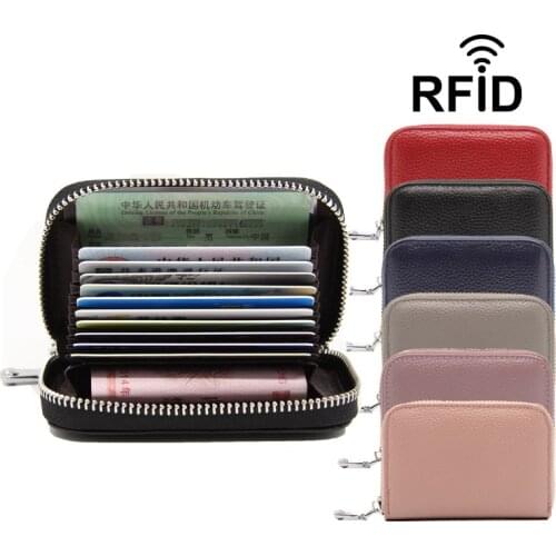Card Holder RFID Unisex Female and Male Wallet Bank Card Id Genuine Leather Cow Luxury Brand Zipper Women Small Purse Multiple