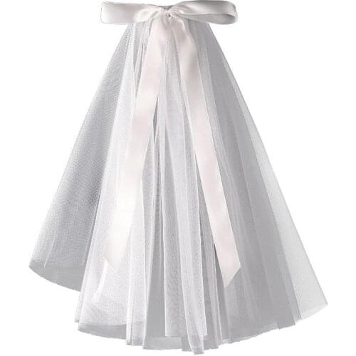 Kid Light Luxury Bowknot Wedding White Veil Head Dress Princess Headdress Two Layer 45Cm Long Halloween Queen Cosplay Accessory