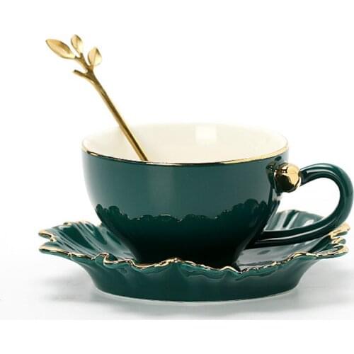 European Luxury Ceramic Coffee Cup With Spoon Green Creative Home Afternoon Tea Cups Coffee Tazas De Cafe Cup Ceramic BA60BYD
