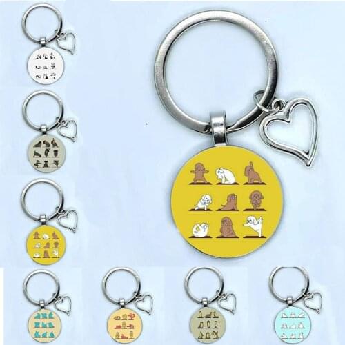 A Group Of Small Animals Doing Yoga Cute Panda, Rabbit, Elephant, Puppy, Patterned Fashion Key Ring Jewelry Pendant Convex Glass