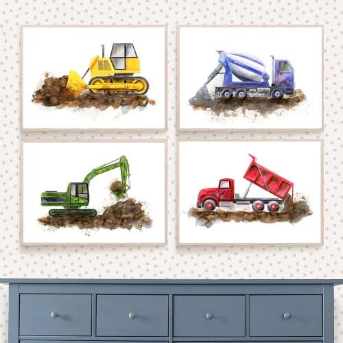 Trucks Car Wall Art Print Posters Canvas Painting Excavator Construction Vehicles Nursery Decor Wall Poster For Baby Boy Room