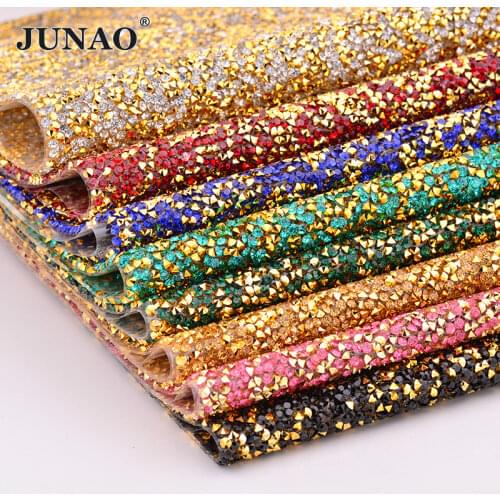JUNAO 24*40cm Hotfix Crystal AB Rhinestones Fabric Sheet Crystal Mesh Trim Resin Applique Glitter Strass Band For DIY Dress