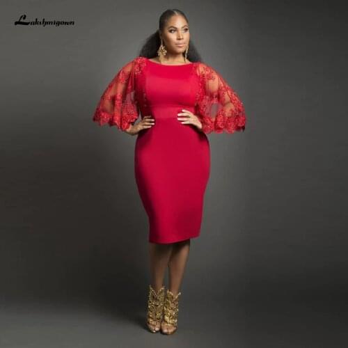 Red African Dresses for Women Plus Size Mother Of The Bride Dress with Sleeves Knee Length 2020 Vestido de Madrina
