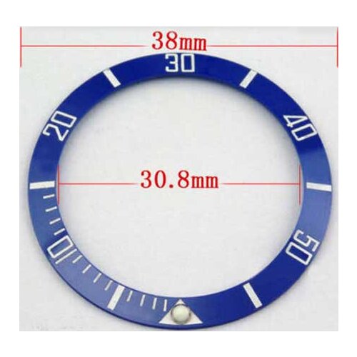 Round 38mm Blue white Alloy Watch Bezel Insert Luminous Dot Fit 40mm Watch Case