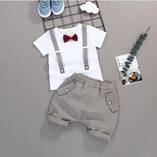 Summer Kids Boys Bow Clothes Sets Baby Gentleman High Qulity Short T Shirt Pants Toddler Boy Clothing Casual Kids Outfits Baby