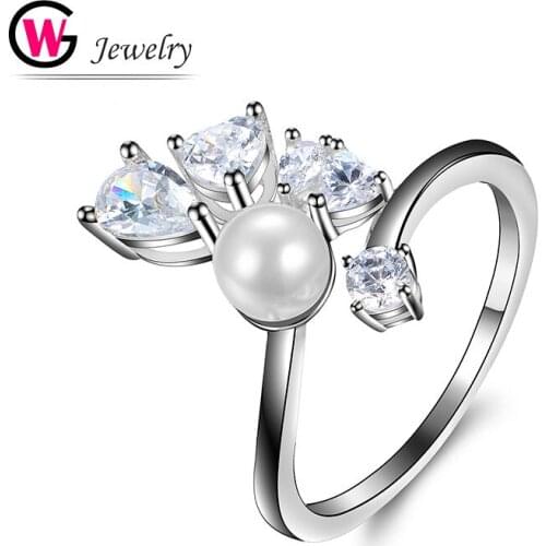 Trendy Women Jewelry Ring Simulated Pearl Cubic Zirconia Rings for Bagues Femme Statement Lady Jewelry Elegant Girl Gift Party