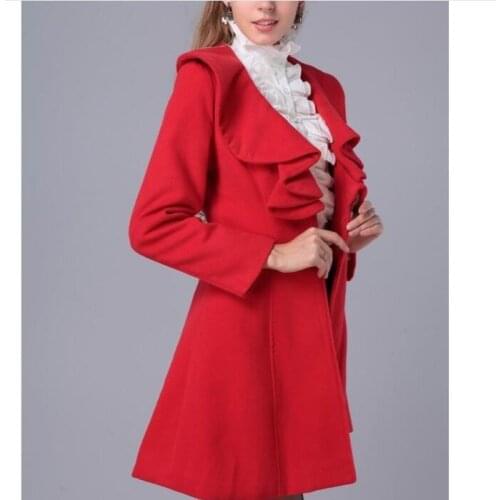 Fashion Woolen coat for women AutumnWinter Outfit New Elegant Ladies Plus Size Clothing Coat Long Sleeve Ruffled Fur Overcoat